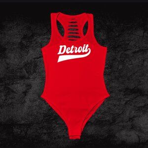 Red/White Detroit Handmade Bodysuit,  Outfit, Custom cut Clothes, Michigan Sport